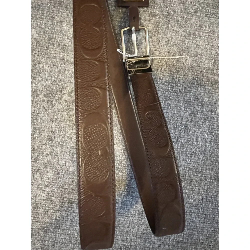 NWT Men's Coach Belt Leather Chocolate‎ Brown with silver buckle